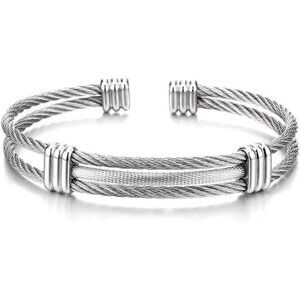COOLSTEELANDBEYOND Men Women Stainless Steel Twisted Cable Adjustable Cuff